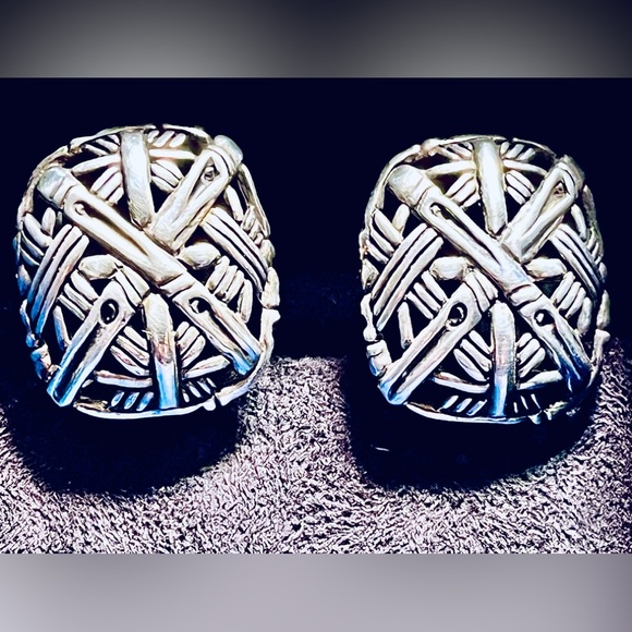 John Hardy designer signed 3D woven bamboo earrings sterling silver w/safe latch